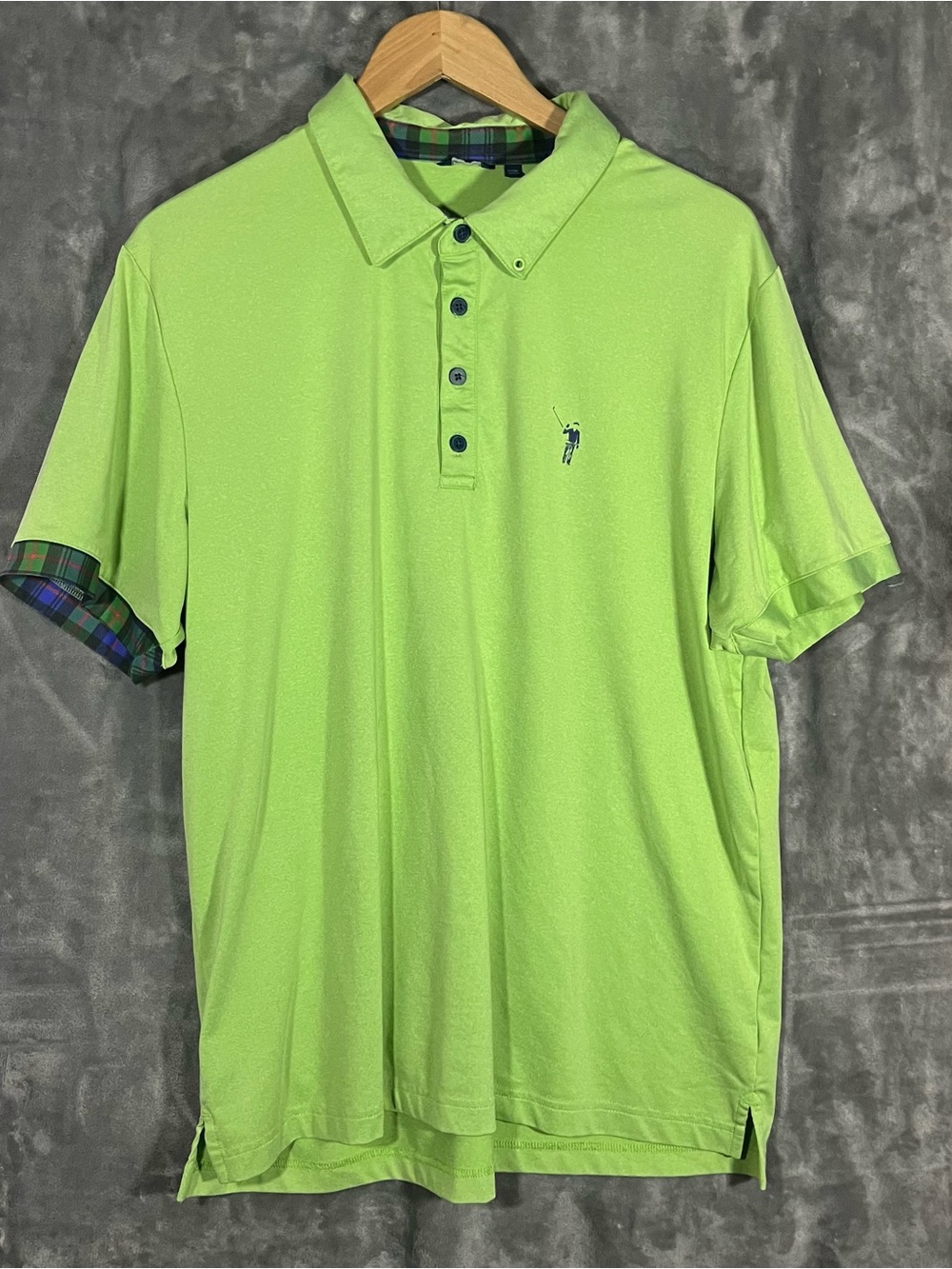William Murray Golf Neon Lime Polo with Plaid Trim